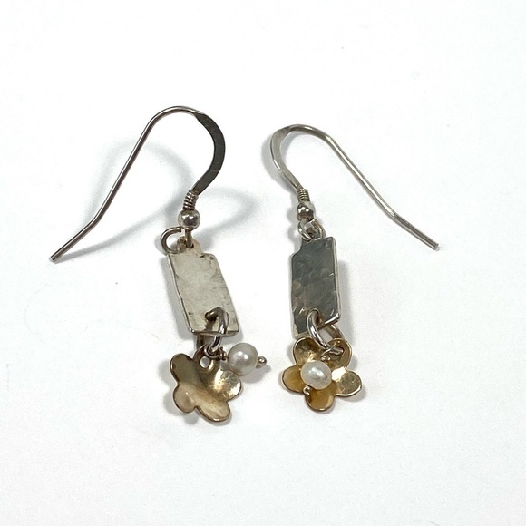 925 Earrings Drops Dangles Artisan Purls Textured Sterling Gold Vermeil 2.58g - Picture 11 of 12